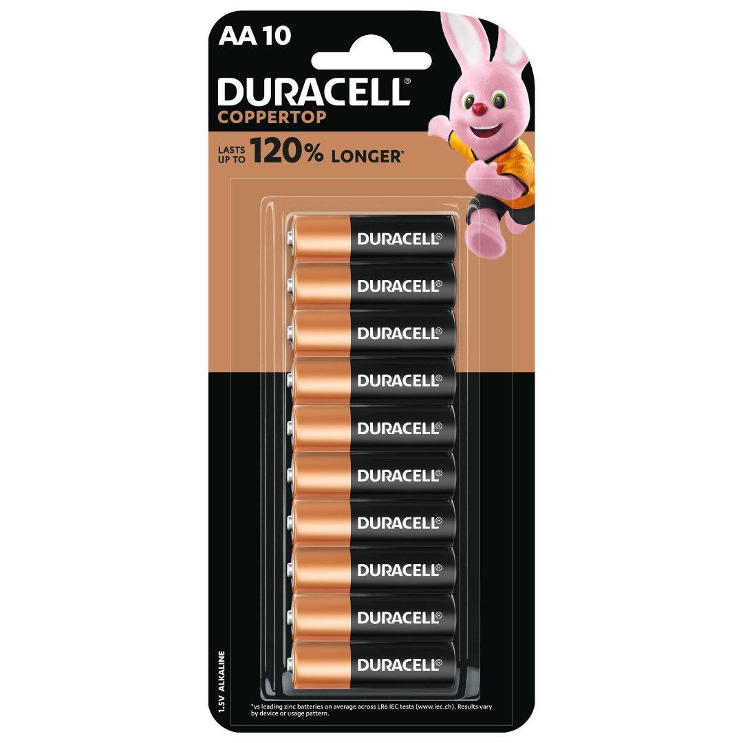 Duracell Coppertop Alkaline AA Batteries, 10 Pack
