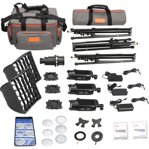 Godox S30 3 head focusing LED light kit.