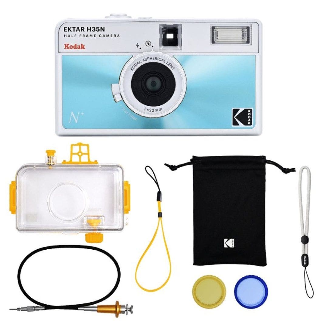 Kodak Ektar H35N half frame camera premium kit in Glazed Blue