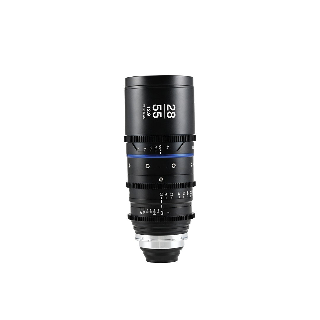 Laowa Nanomorph Zoom 28-55mm T2.9 S35 lens in blue, PL mount