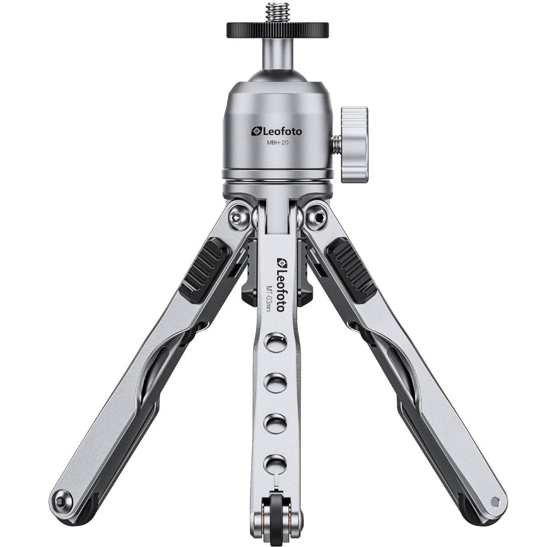 Leofoto MT-03 Mini Table Top 2 Section Tripod with MBH-20 Ball Head – Silver - additional product view