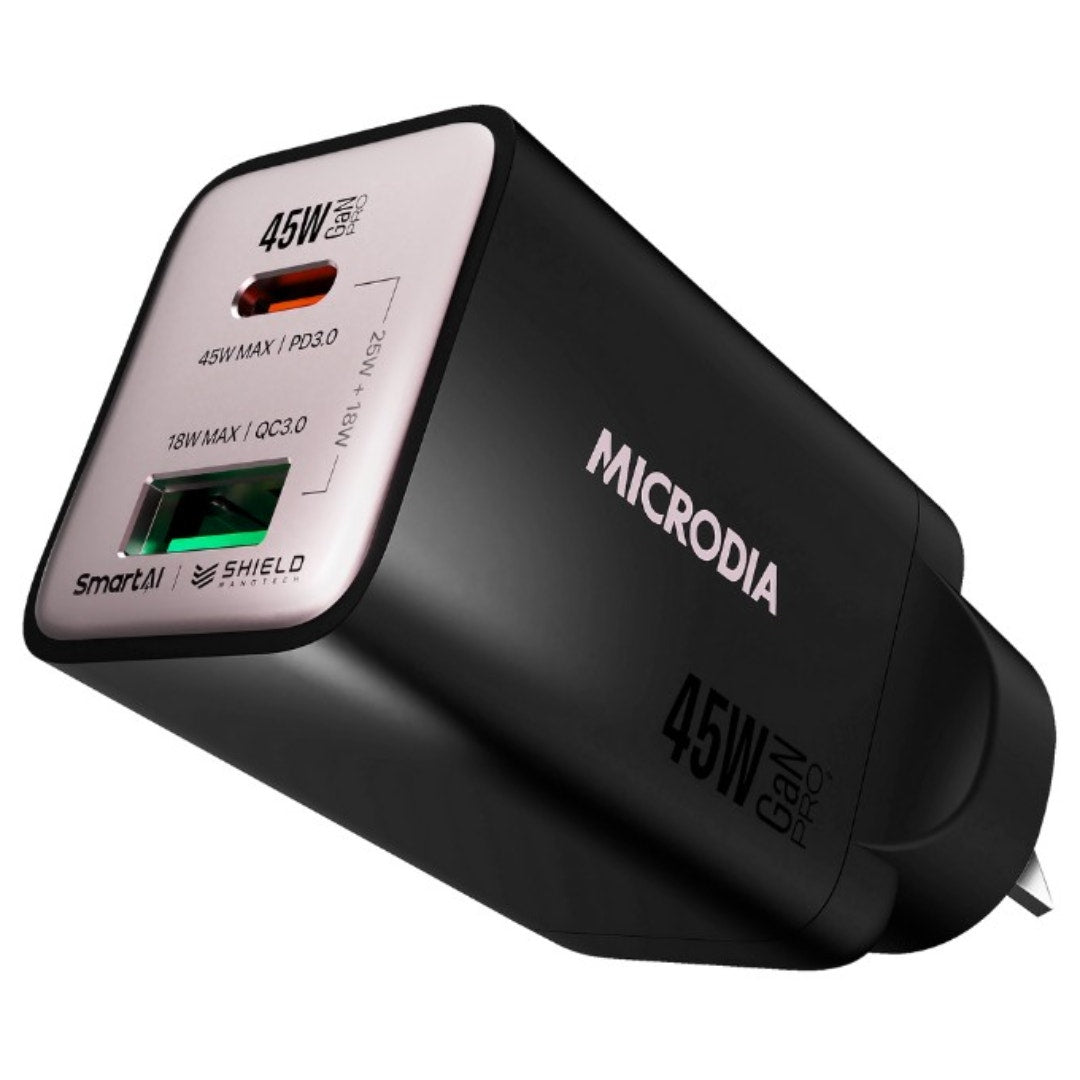 MICRODIA SMARTCube Nano 45W Dual Port GaN Wall Charger - Black - additional product view