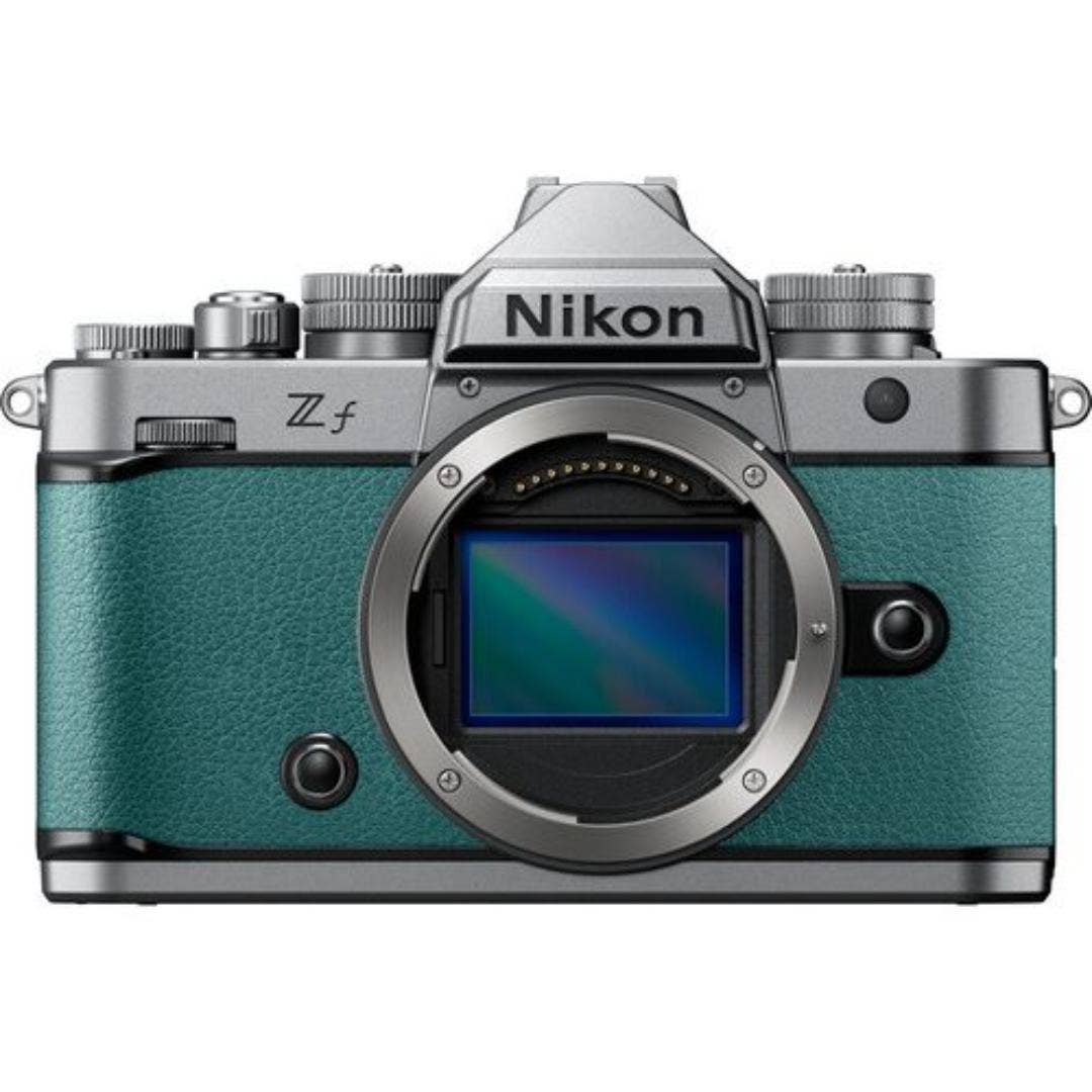 Nikon Zf full frame mirrorless camera body in teal blue