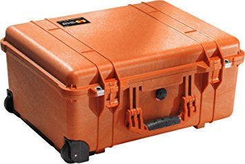 Pelican 1560 case in orange with foam interior.