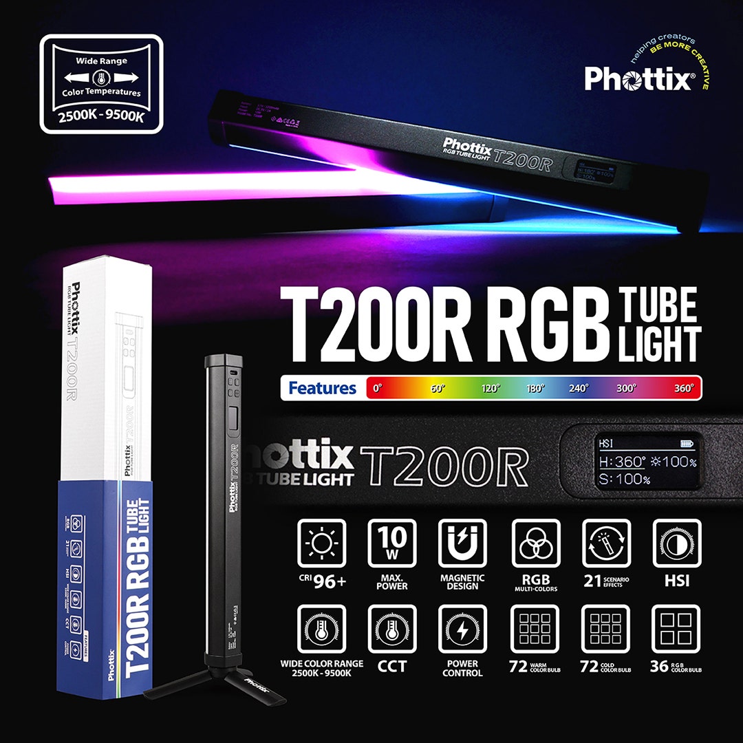 Phottix T200R Tube LED Light Lux Mini Tripod included - additional product view