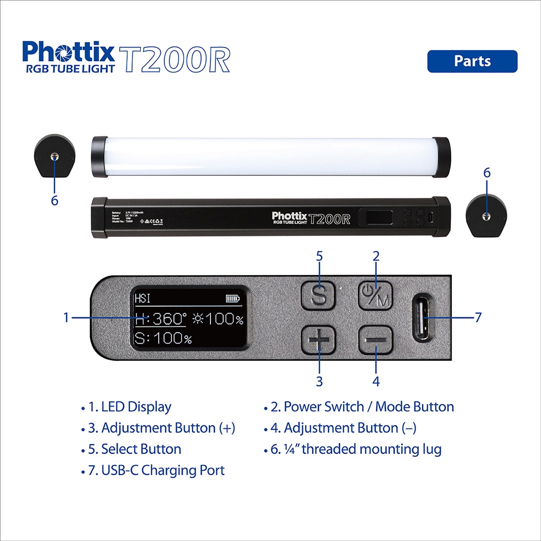 Phottix T200R Tube LED Light Lux Mini Tripod included - additional product view