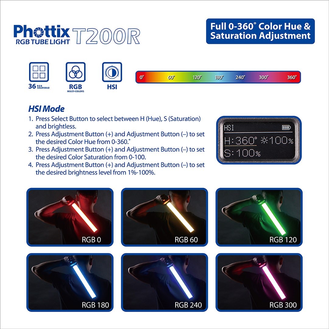 Phottix T200R Tube LED Light Lux Mini Tripod included - additional product view
