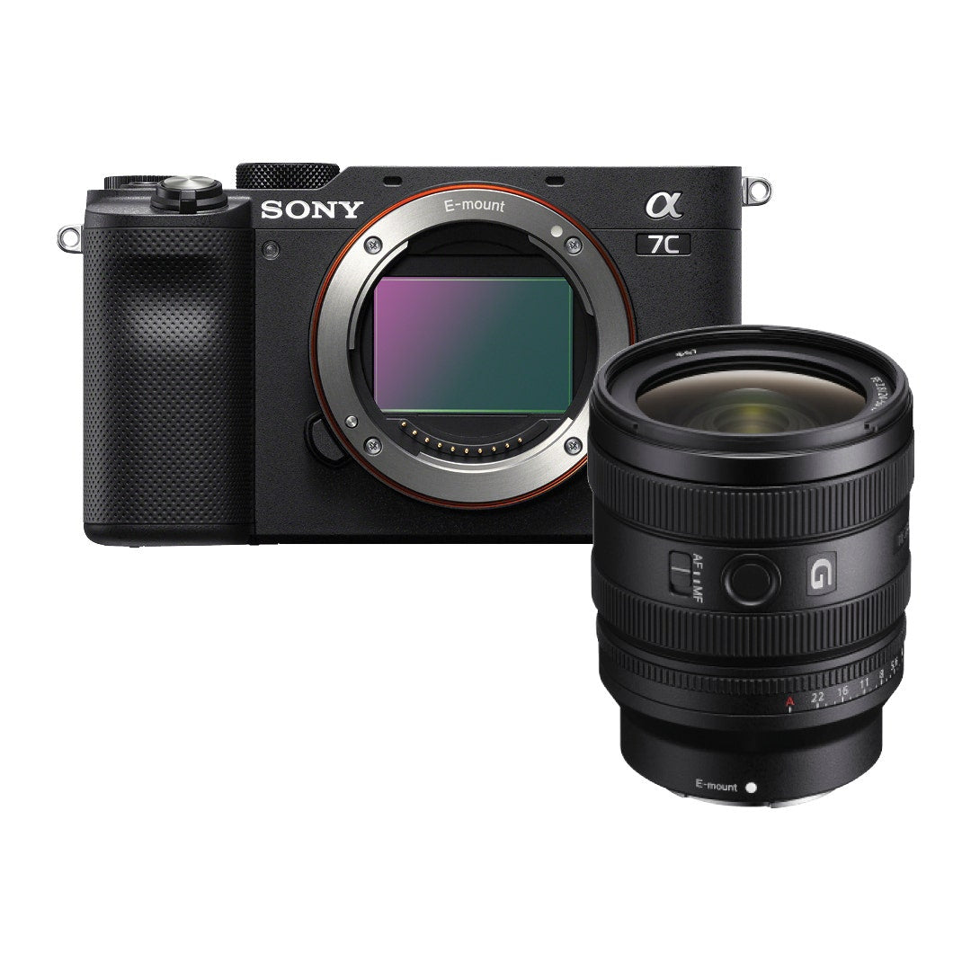 Sony A7C Mark II mirrorless camera in black with FE 24-50mm f/2.8G lens
