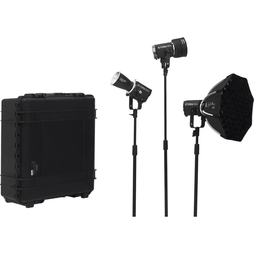 Aputure Storm 80C 3 Head Kit with rolling carry case