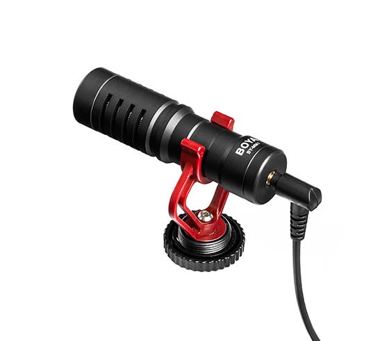 Boya BY-MM1 cardioid condenser microphone.