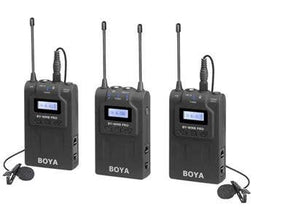 Boya BY-WM8 Pro-K2 UHF dual channel wireless microphone system.