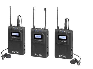 Boya BY-WM8 Pro-K2 UHF dual channel wireless microphone system.