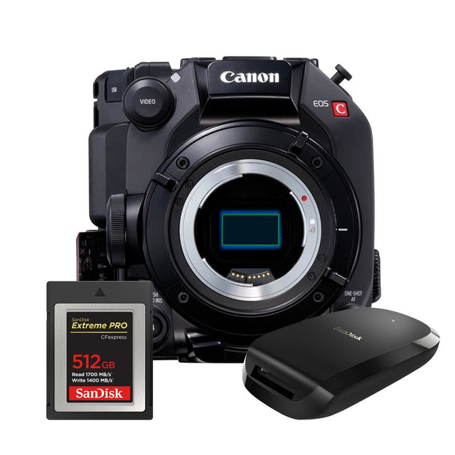 Canon C300 Mark III compact cinema EOS camera with CFExpress card and reader
