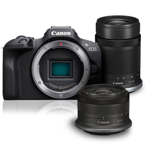 Canon EOS R100 with two lenses compact system camera