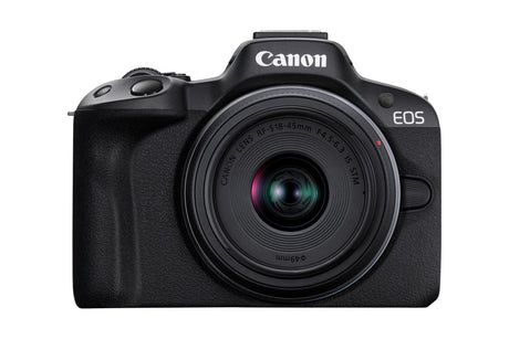 Canon EOS R50 mirrorless camera with RF-S 18-45mm f/4.5-6.3 IS STM lens.