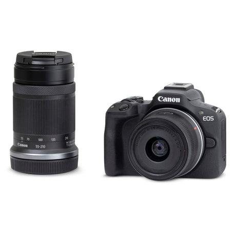 Canon EOS R50 mirrorless camera with RF-S 18-45STM and RF-S 55-210IS STM lenses.