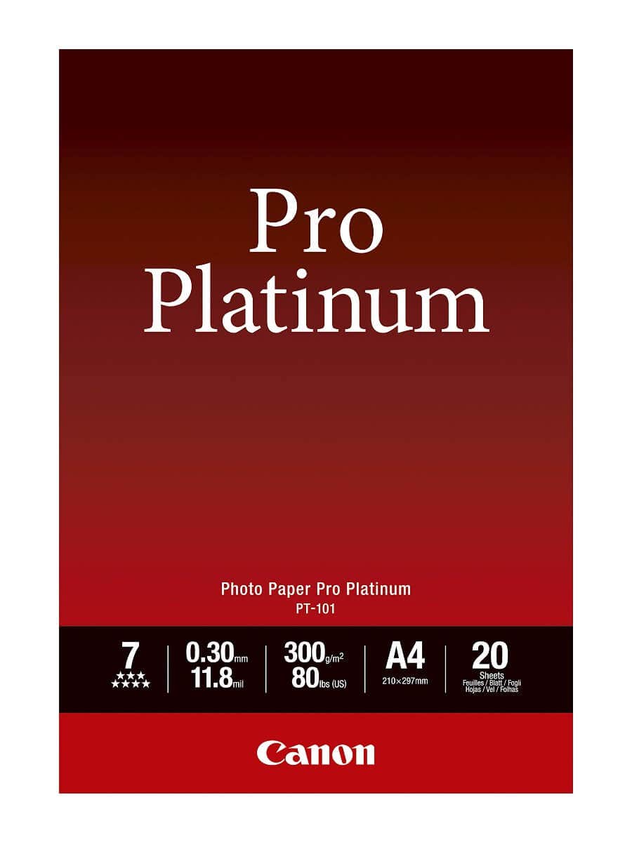 Canon PT101A4, 20 sheets, A4, 300gsm Photo Paper Pro Platinum