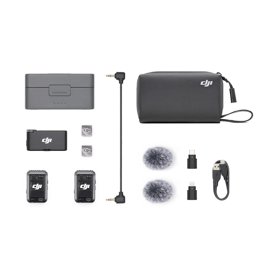 DJI Mic 2 with 2 transmitters, 1 receiver and charging case