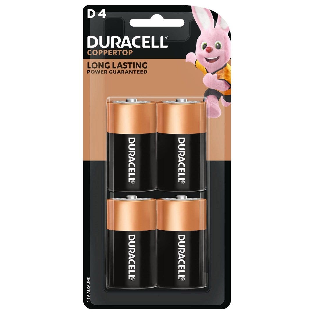 Duracell Coppertop Alkaline D Batteries, 4 Pack