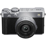 FujiFilm X-E5 silver mirrorless camera with XF 23mm f/2.8 R WR lens