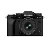 FujiFilm X-T5 black mirrorless camera with XF16-50mm lens attached