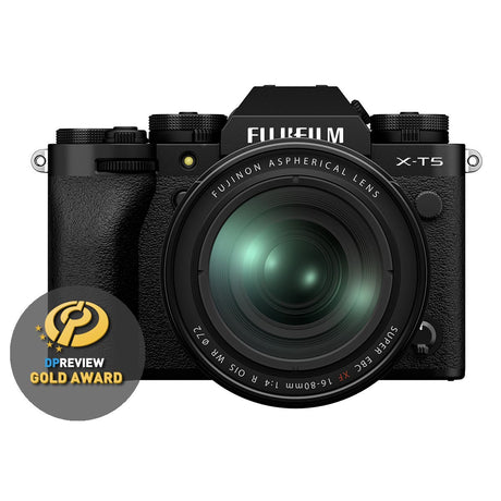 FujiFilm X-T5 black with XF16-80mm f/4R OIS WR lens