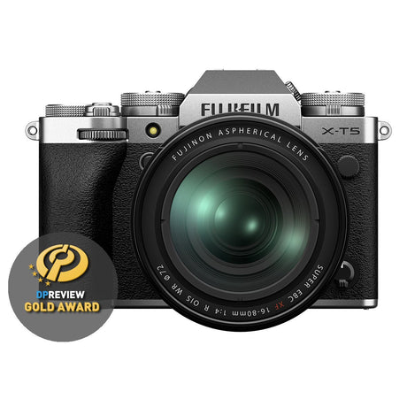 FujiFilm X-T5 silver with XF16-80mm f/4R OIS WR lens