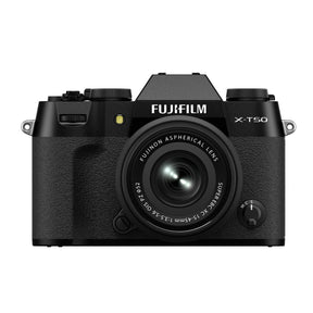 FujiFilm X-T50 black mirrorless camera with XC15-45mm lens attached