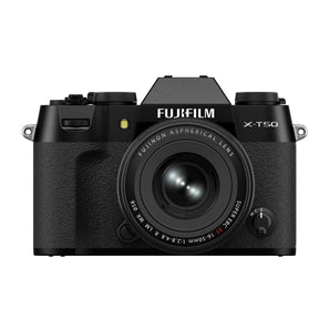 FujiFilm X-T50 black mirrorless camera with XF16-50mm lens attached