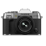 FujiFilm X-T50 silver mirrorless camera with XC15-45mm lens attached