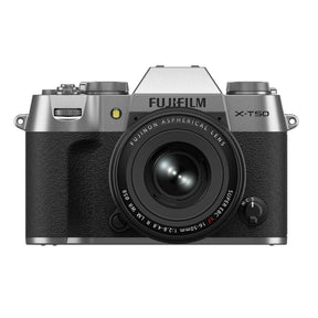FujiFilm X-T50 silver mirrorless camera with XF16-50mm lens attached