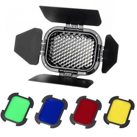 Godox BD-07 barndoor with honeycomb grid and colour filter set for AD200