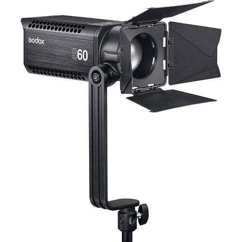 Godox S60 LED focusing light with barndoor.