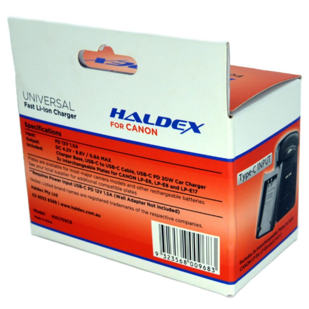 Haldex USB-C Canon Charger for LP-E6, LP-E8 & LP-E17 Includes Car Adaptor - additional product view