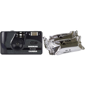 Harman Reusable 35mm film camera with flash and 2 rolls of Kentmere Pan 400 film.