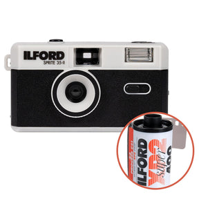 Ilford Sprite 35-II reusable camera in Black and Silver with Ilford XP2 24 film