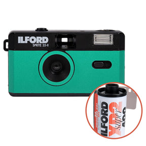 Ilford Sprite 35-II reusable camera in Black and Teal with Ilford XP2 24 film