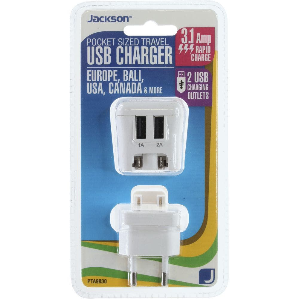 Jackson Outbound Multi-Adaptor with 2 USB ports, suits Europe, USA, UK