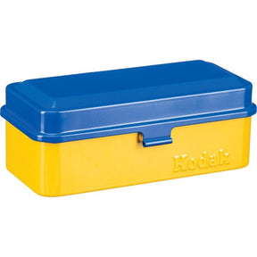 Kodak 120/135 steel film case, blue and yellow.