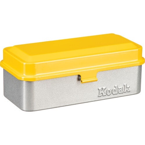 Kodak 120/135 steel film case, yellow and silver.