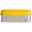 Kodak 135mm steel film case, yellow and silver.