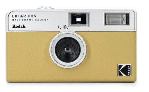 Sand coloured Kodak Ektar H35 half frame film camera.
