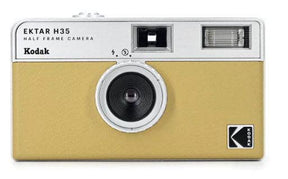 Sand coloured Kodak Ektar H35 half frame film camera.