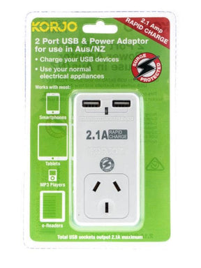 Korjo 2 port USB power adaptor, Aus