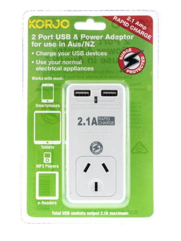 Korjo 2 port USB power adaptor, Aus