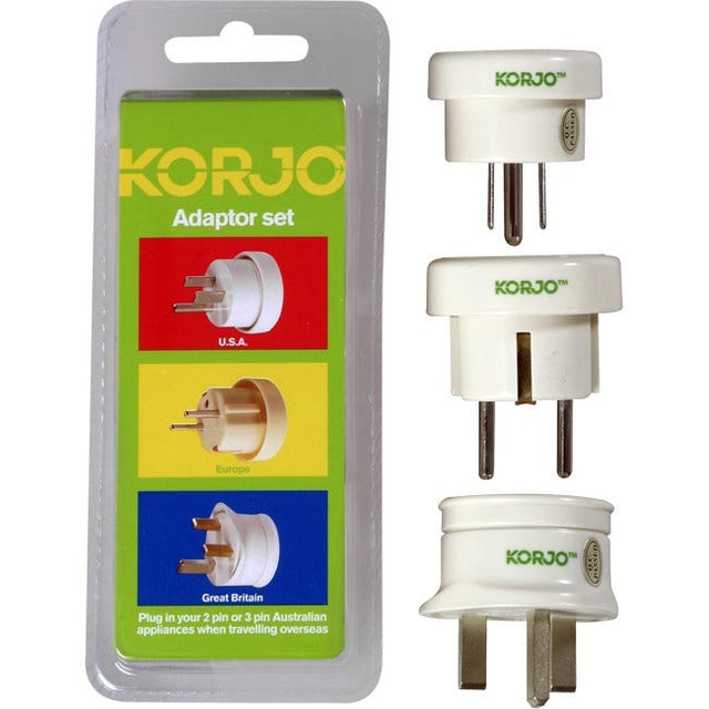Korjo adapter set for Europe, Great Britain and USA