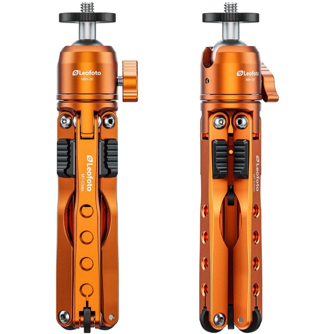 Leofoto MT-03 Mini Table Top 2 Section Tripod with MBH-20 Ball Head – Orange - additional product view