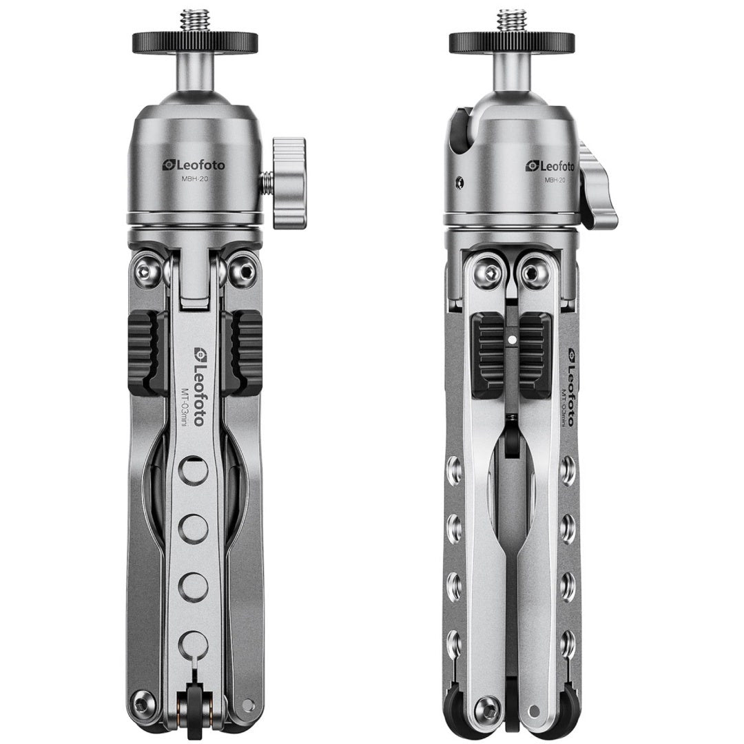 Leofoto MT-03 Mini Table Top 2 Section Tripod with MBH-20 Ball Head – Silver - additional product view