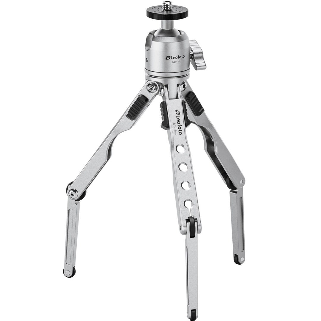 Leofoto MT-03 mini table top tripod with MBH-20 ball head, silver