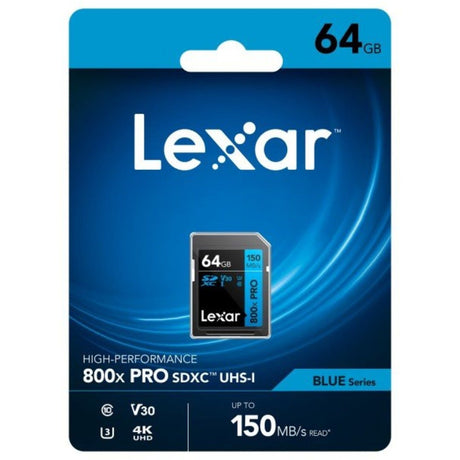 Lexar Professional 800x PRO SDXC 64GB memory card, 150MB/s V30 UHS-I U3